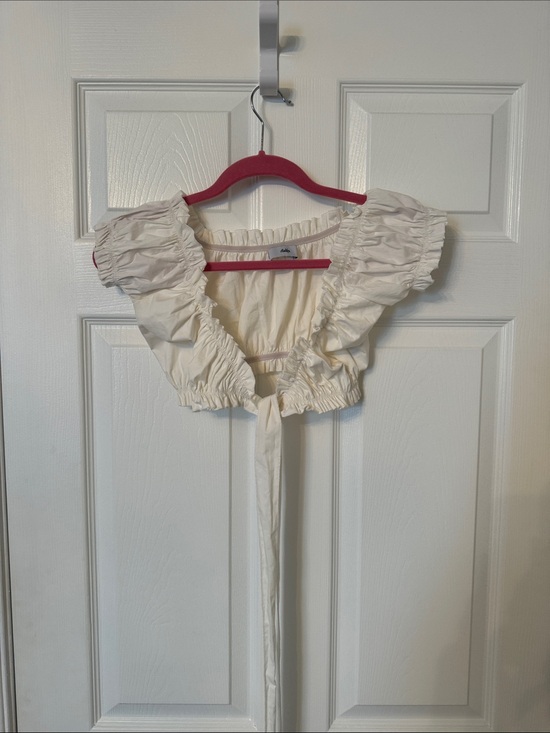 Adika Tops - Cream Adika wrap around Ruffled Tie Crop Top